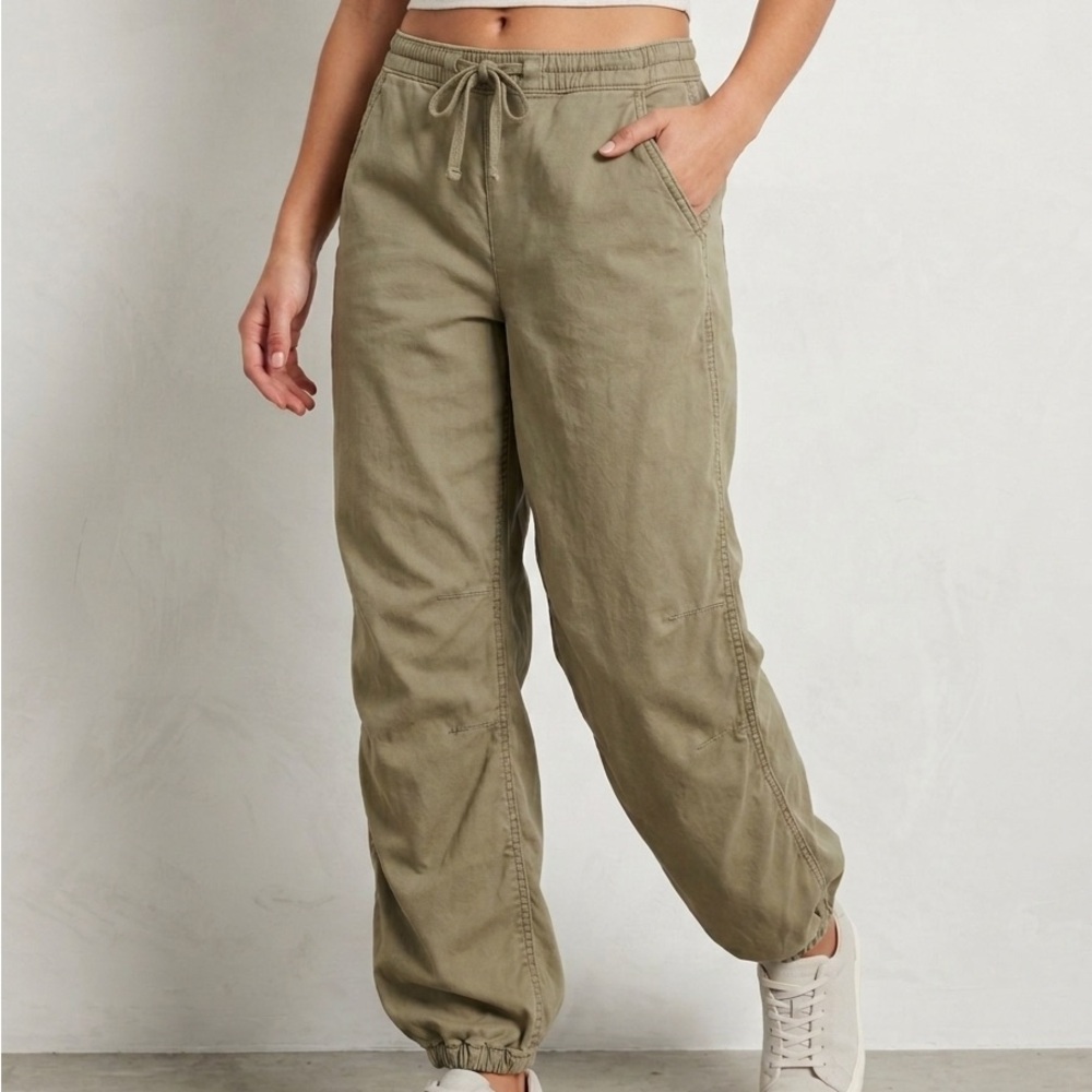 Hollister Womens Adjustable Rise Parachute Baggy Cargo Pants Olive Green Size M